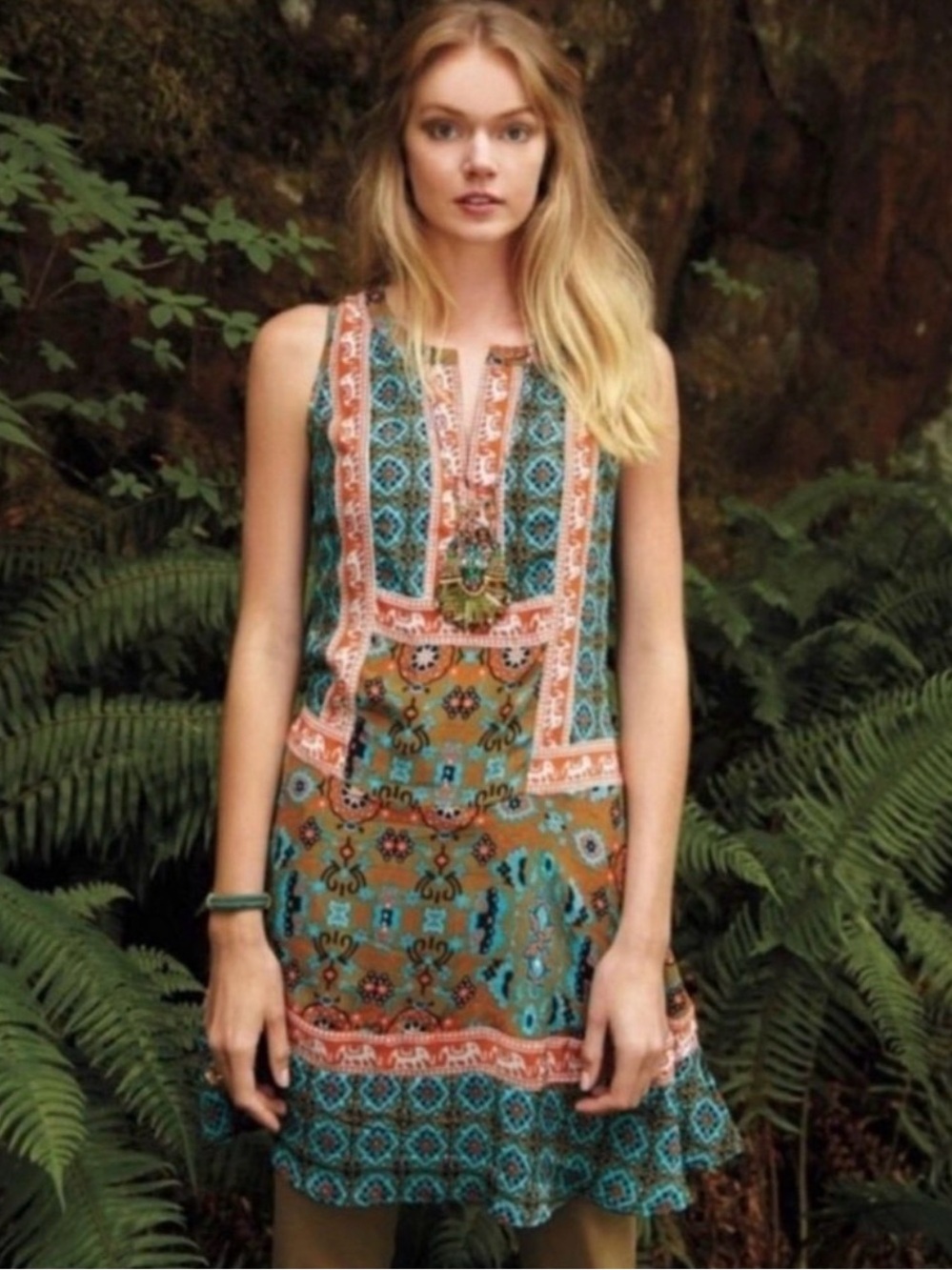 Anthropologie x Tolani Silk Boho Printed Sleeveless Dress Size XSP